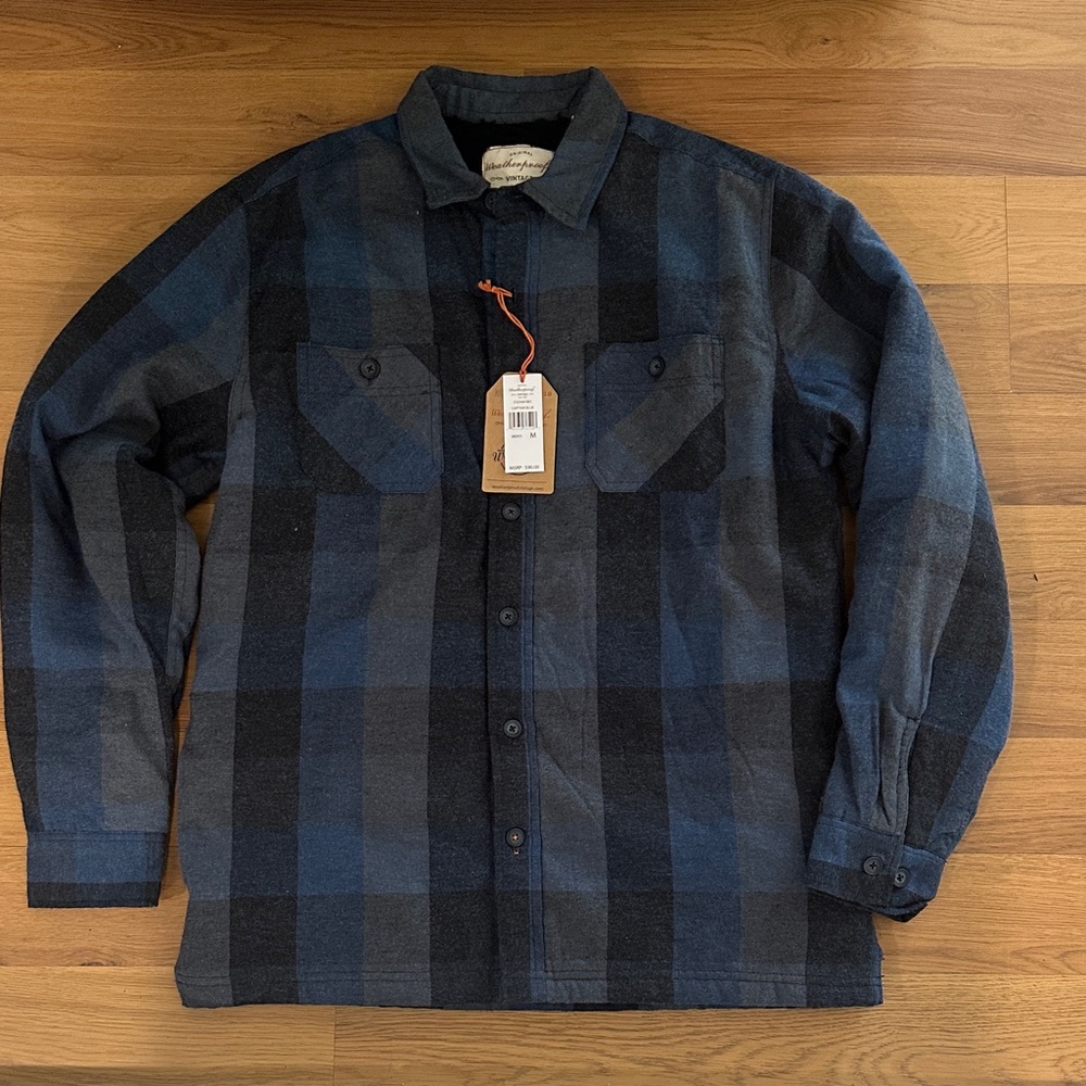 NWT-Weatherproof  brand Gray and Black and Blue Plaid Jacket/Shirt -Medium